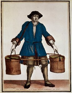 运水车，亨利-博纳特（1642-1711）和让-巴蒂斯特-博纳特（1654-1726）的彩色雕刻，出自《法国法院模式汇编》。 作者 让·巴蒂斯特·波纳特