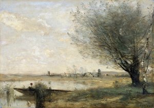 停泊在岸边的渔夫》，1865-70。   作者 让·巴蒂斯特·卡米尔·科罗