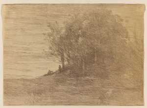 1858年的莱姆米特之木（编织纸上的棕色棕色玻璃） 作者 让·巴蒂斯特·卡米尔·科罗