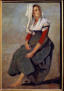 意大利玛丽亚·德·索雷的肖像，抬头坐着卡米尔·柯罗（Camille Corot）的硬纸板绘画 作者 让·巴蒂斯特·卡米尔·科罗
