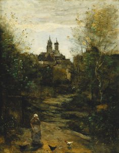 狐猴，通往教堂的道路；瑟穆尔（Le Chemin de l“ Eglise”，c。1855-1860和1872-1873年） 作者 让·巴蒂斯特·卡米尔·科罗