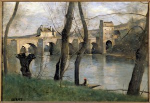 曼特斯桥的景色 卡米尔柯罗 (1796-1875) 19 世纪的绘画作品。 0,38x0,55 m 巴黎卢浮宫博物馆 作者 让·巴蒂斯特·卡米尔·科罗