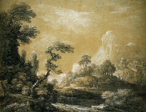 古典风景（纸上石墨和粉笔画）