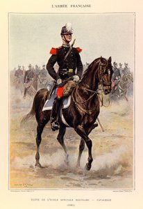 儒勒-理查德上尉的法国军队的类型和制服，由爱德华-迪特尔（1848-1912）绘制。特殊军事学校的学生。1885年的骑兵队，私人收藏 作者 让·巴蒂斯特·爱德华·Detaille