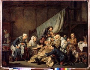 "La Piete filiale ou le Paralytique secouru par ses enfants（《孝道（瘫痪病人）》）。让-巴蒂斯特-格吕兹（1725-1805 年）1763 年的绘画作品 尺寸：115x146 厘米 圣彼得堡艾尔米塔什博物馆 作者 让·巴蒂斯特·格鲁兹