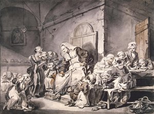 学校教师 par Greuze, Jean-Baptiste (1725-1805).钢笔，毛笔，灰色和棕色，纸上水彩，尺寸：27.8x33.8，约1764-1765，国家冬宫，圣彼得堡。 作者 让·巴蒂斯特·格鲁兹