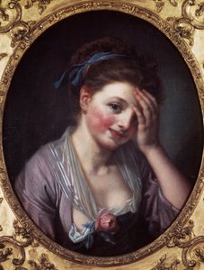 女孩有玫瑰画 让-巴蒂斯特-格吕兹（1725-1805）的画作 18世纪。巴黎，Cognacq博物馆杰。 作者 让·巴蒂斯特·格鲁兹