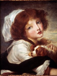 让·巴蒂斯特·格鲁兹（Jean Baptiste Greuze，1725-1805 年）18 世纪巴黎干邑博物馆收藏的年轻女孩与小狗的画作。