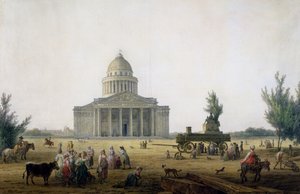巴黎万神殿的视图，带有Jean-Jacques Rousseau雕像的马车（1712-78），c.1792