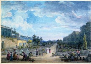 国王花园（现植物园）景色 让-巴蒂斯特-希莱尔（1753-1822 年）石版画 1794 年，巴黎，B.N. 作者 让-巴蒂斯特·希莱尔