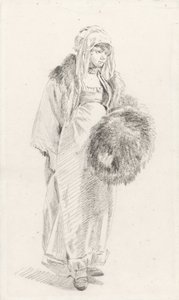 1758年至1761年之间，有毛皮袖的俄罗斯妇女