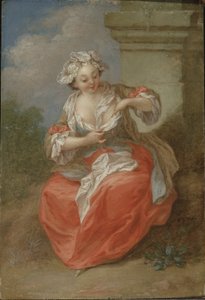《年轻女孩追逐跳蚤》，c.1750（布面油画） 作者 让·巴蒂斯特·勒贝尔