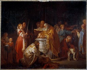 Russian baptism An Orthodox pope baptizes a child in front of his parents. Painting by Jean Baptiste Leprince (1733-1781) 1765 Sun. 0,73x0,92 m