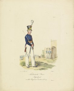瑞士军团副官，1820-1825 年
Nederlandsche Armée Adjutant van het Regiment Zwitsers No.
荷兰王国的军装。献给比兰特的威廉阁下（文物上的系列名称
