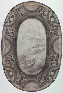 图纸，大厅天花板彩绘装饰项目（椭圆形彩绘天花板），1761 年 作者 让·巴蒂斯特·玛丽·皮埃尔
