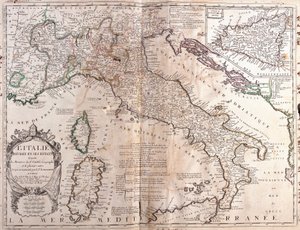 意大利地图，包括科西嘉岛、撒丁岛和西西里岛（版画