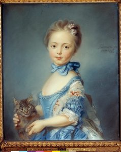 Portrait de la jeune fille au chat Painting au pastel by Jean-Baptiste Perroneau (Jean Baptiste Perronneau) (1715-1783)