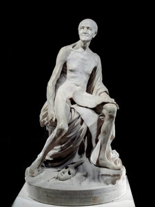 Francois-Marie Arouet dit Voltaire nu (1694-1778) Jean-Baptiste Pigalle (1714-1785) 的大理石雕塑，1776 年 1.5 m 巴黎，卢浮宫