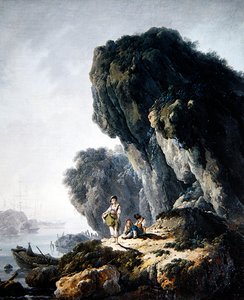 海岸风景与岩石上的人物（布面油画） 作者 让·巴蒂斯特·皮列曼