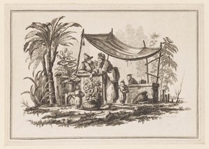 人物与花瓶，来自 "Nouveau Cahier de Six Feuilles De Différents Sujets Chinois Historiés"。 作者 让·巴蒂斯特·皮列曼