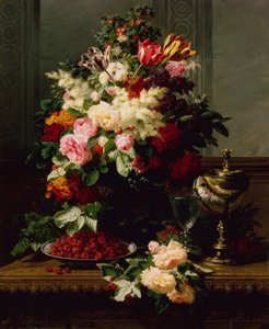 玫瑰、郁金香和其他花卉的静物画--德国康普特