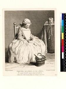Little girl with her lunch (La Petite Fille aux Cerises) engraved by Charles Nicolas Cochin I (1688-1754) 1738 (etching & engraving) 作者 让·巴蒂斯特·西缅（后）查尔丁