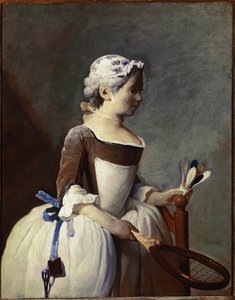 拿着球拍和毽子的女孩（布面油画，约1737年 作者 让·巴蒂斯特·西蒙·查尔丁