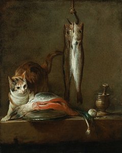 静物与猫和鱼 作者 让·巴蒂斯特·西蒙·查尔丁