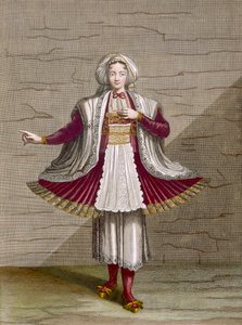 纳克索斯女孩，由查尔斯·德·费里奥尔撰写的“代表黎凡特的不同国家的一百张照片集”中的第71页，由Gerard Scotin（1671-1716）雕刻，1707-08（彩色版画） 作者 让·巴蒂斯特·范穆尔