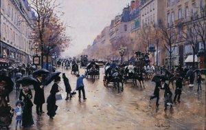 雨中的波瓦索尼埃大道，约 1880 年（布面油画） 作者 让·贝罗