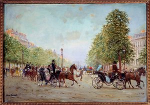 La promenade aux Champs-Elysees 让-贝罗（1849-1935）的画作 19世纪。尺寸 0,38 x 0,55 m 巴黎，卡纳瓦莱博物馆 作者 让·贝罗