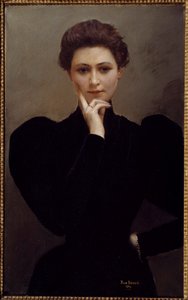 冥想一个沉思的年轻女子，穿着时尚的美女时代。让·贝罗（Jean Beraud）绘画 作者 让·贝罗