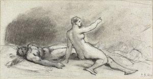 坐着的裸体女人和睡着的裸体男人（正面）；从背后看女性躯干（背面） 作者 让·贝罗