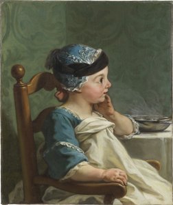 Garcon dans une chaise haute--坐在儿童椅子上的男孩，作者Restout, Jean-Bernard (1732-1797)。布面油画
