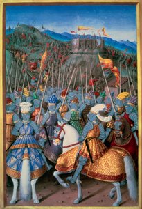 Italian Wars: King Louis XII (1462-1515) attacked Genes with his troops in 1507. Miniatiure from “Le voyage dee Genes” by Jean Marot (1450-1526) enluminated by Jean Bourdichon (1457-1521) 1510 Paris, B.N. 作者 让·布迪雄