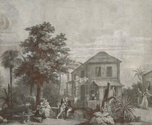 家庭时间，Dufour＆Cie系列作品“ Paul et Virginie”系列的墙纸面板，约1823年 作者 让·布洛克