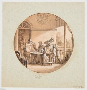 来自甜点服务（Service des Objets de Dessert）的彩绘瓷盘 "咖啡"（Café）的设计