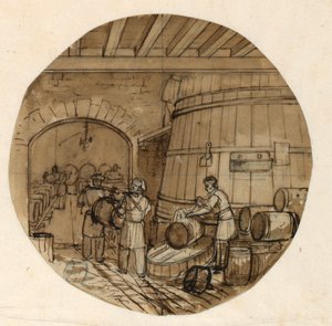 绘图，彩绘瓷盘设计，葡萄酒酿造厂内部，1831-194 年