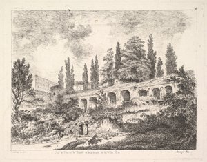 蒂沃利（Tivoli）入口和德埃斯特别墅（Villa dEste）的墙的景色，骑兵们接近，十八世纪。