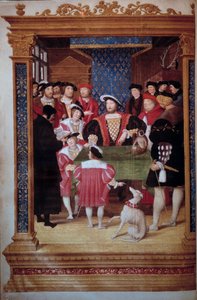 安托万-马科向国王弗朗索瓦一世（1494-1547）和他的宫廷宣读他的译文 国王身边有他的儿子弗朗索瓦、亨利（未来的亨利二世）和查尔斯。左边是代表人物（从左到右）。克劳德-德-乌尔费（Claude d