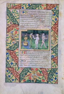 拉特女士。 QvI126 fol.12v“伊甸园”中的诱惑，来自路易斯·奥尔良时报，1490年 作者 Jean Colombe