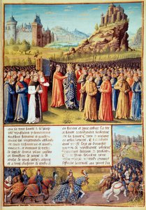 第二次十字军东征（1147-1149）。国王路易七世（1120-1180）于1146年3月31日在维泽莱当着圣贝尔纳多-德-克莱尔沃（San Bernardo di Chiaravalle）（1090-1153）和凡尔赛宫主的面接受十字架。许多男爵也接受了