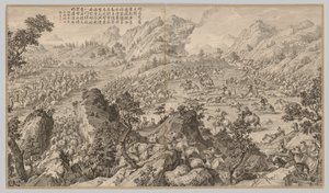 在Aerchuer战斗：《叛乱镇压的战斗场面》，c。 1765-1774年，诗词为17 作者 让·达马森·萨卢斯蒂（Jean Damascene Sallusti）
