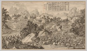 希希·库鲁克之战：《叛乱镇压之战场面》，c。 1765-1774，诗歌约会 作者 让·达马森·萨卢斯蒂（Jean Damascene Sallusti）