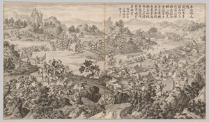 库隆奎战役：《叛乱镇压之战场景》，c。 1765-1774年。 作者 让·达马森·萨卢斯蒂（Jean Damascene Sallusti）