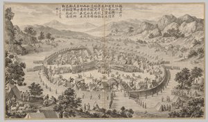 八大山的汗献礼：《叛乱镇压的战斗场面》，c。 1765-177 作者 让·达马森·萨卢斯蒂（Jean Damascene Sallusti）