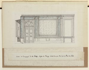 Salon de Compagnie的墙壁装饰设计（铅笔，钢笔墨水和纸上水洗） 作者 让·德斯莫斯（Jean Desmosthene）