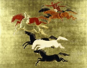 征服马匹； La Conquete du Cheval，约1934年（漆金板）