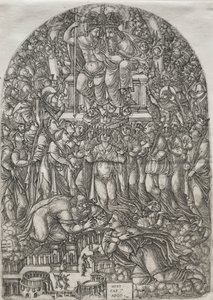 启示录：无数的人，站在宝座前，1555年。 作者 让·杜维