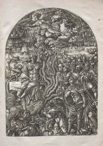 启示录：1546-1556年，坐在七头野兽上的妓女巴比伦。 作者 让·杜维